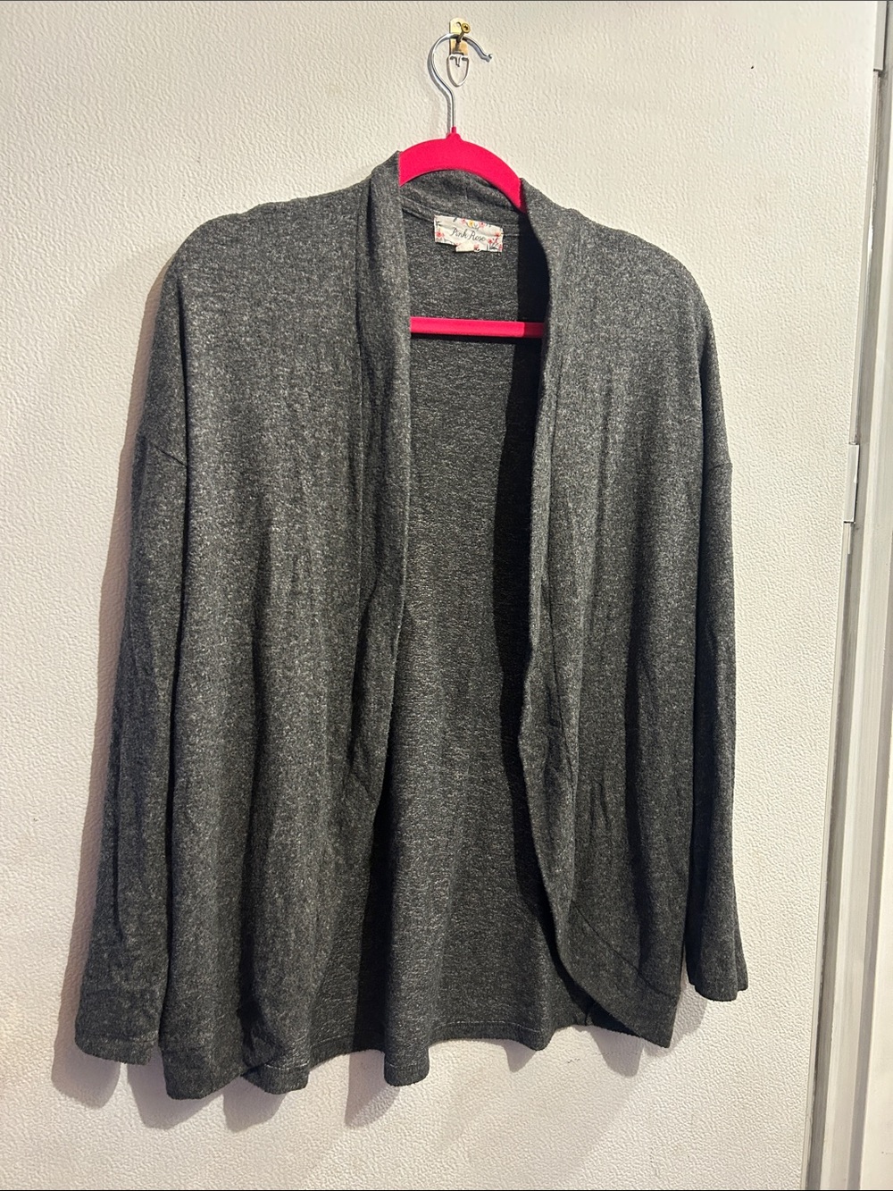 Pink Rose Dark Gray Open Front Cardigan